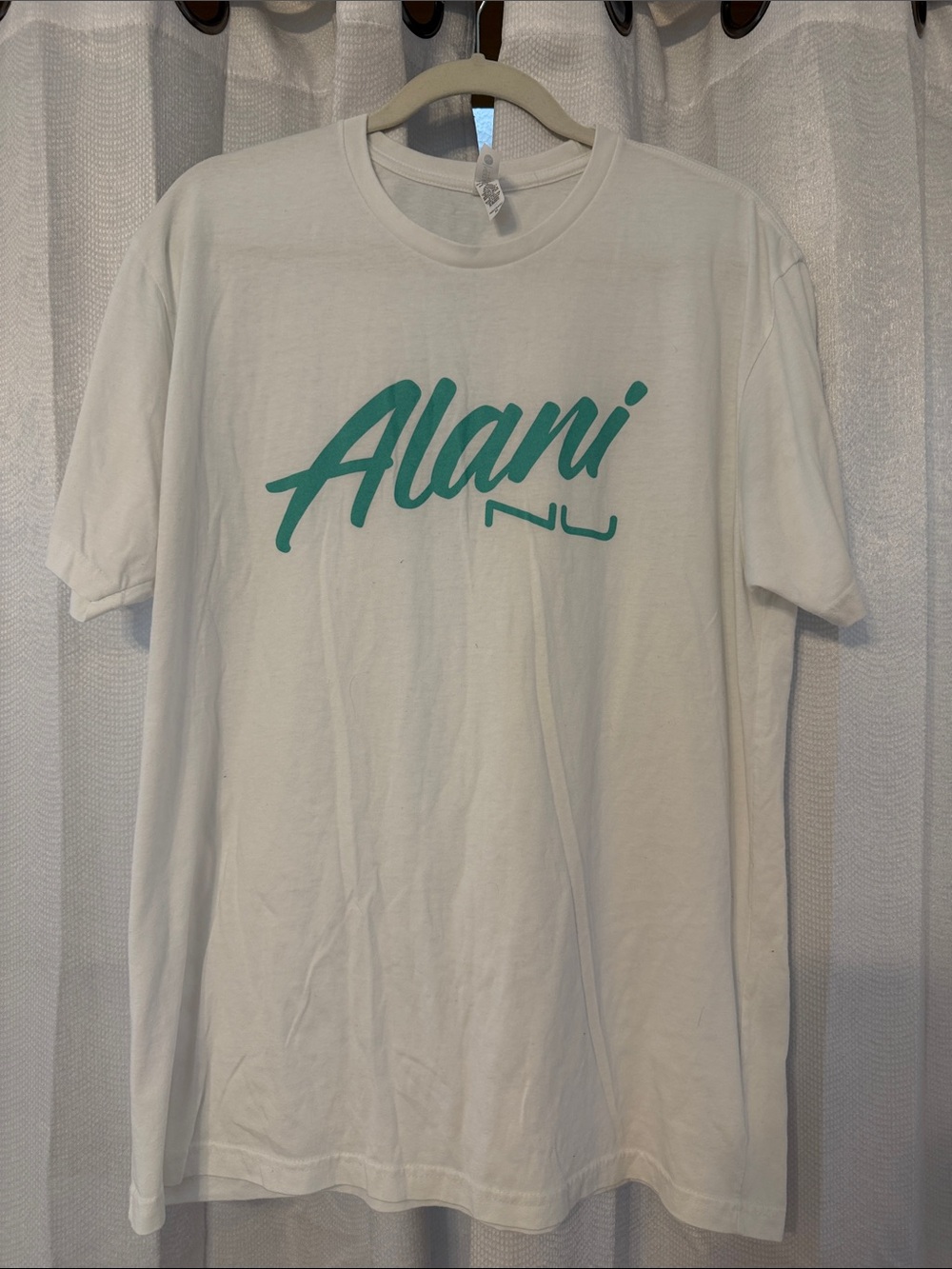 Next Level Apparel White Tee with Teal Script